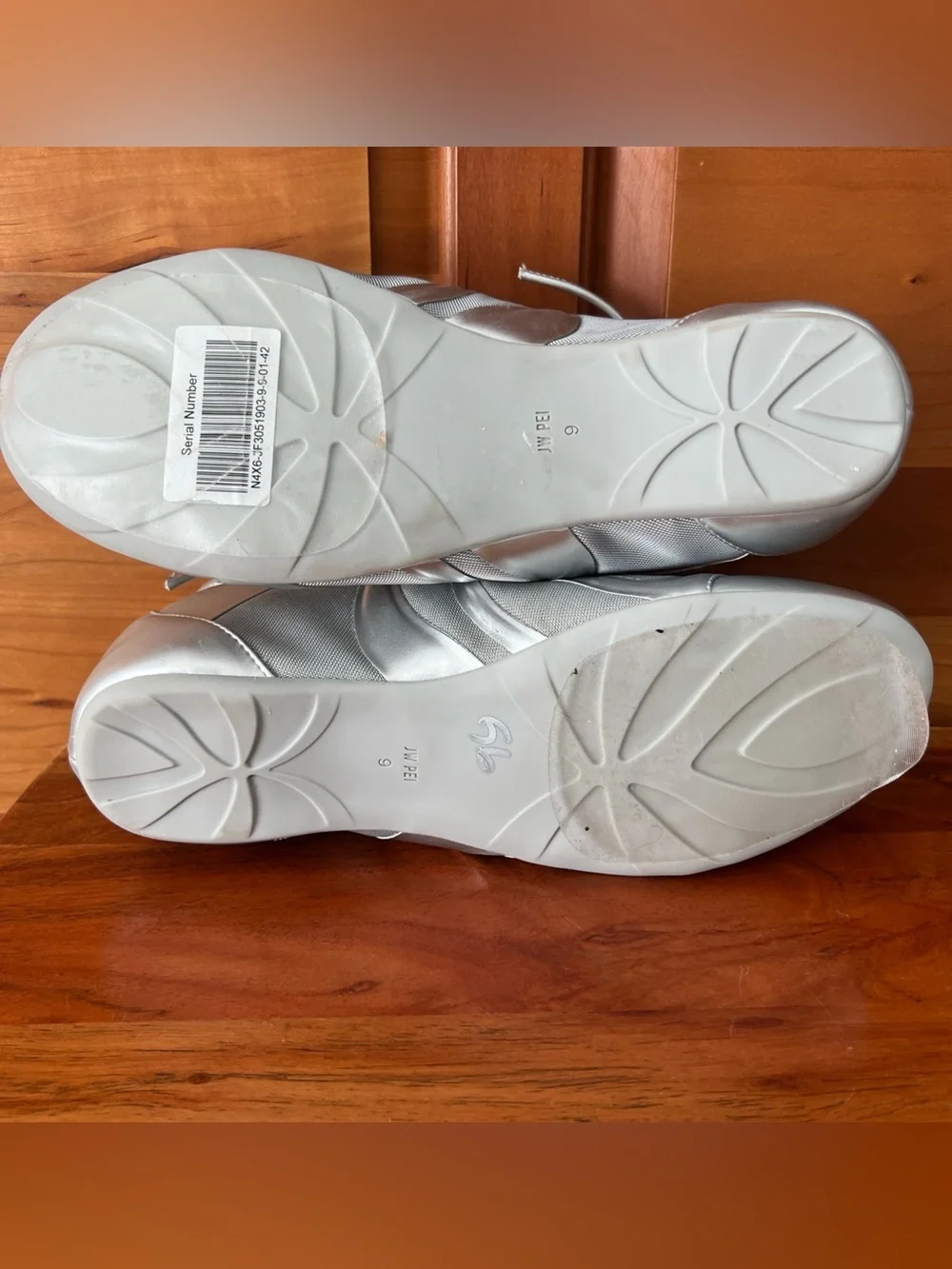 JW PEI Flavia Metallic Silver Ballerina Sneakers Size 9 EU 40 Low Profile